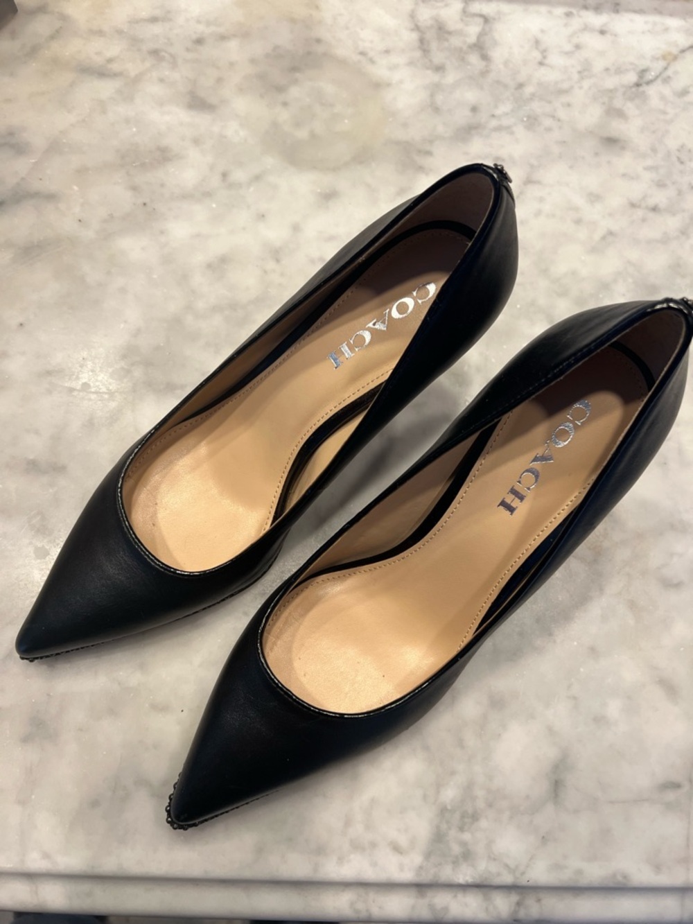 Coach Black Leather Pointed Toe Heels worn once size 9B